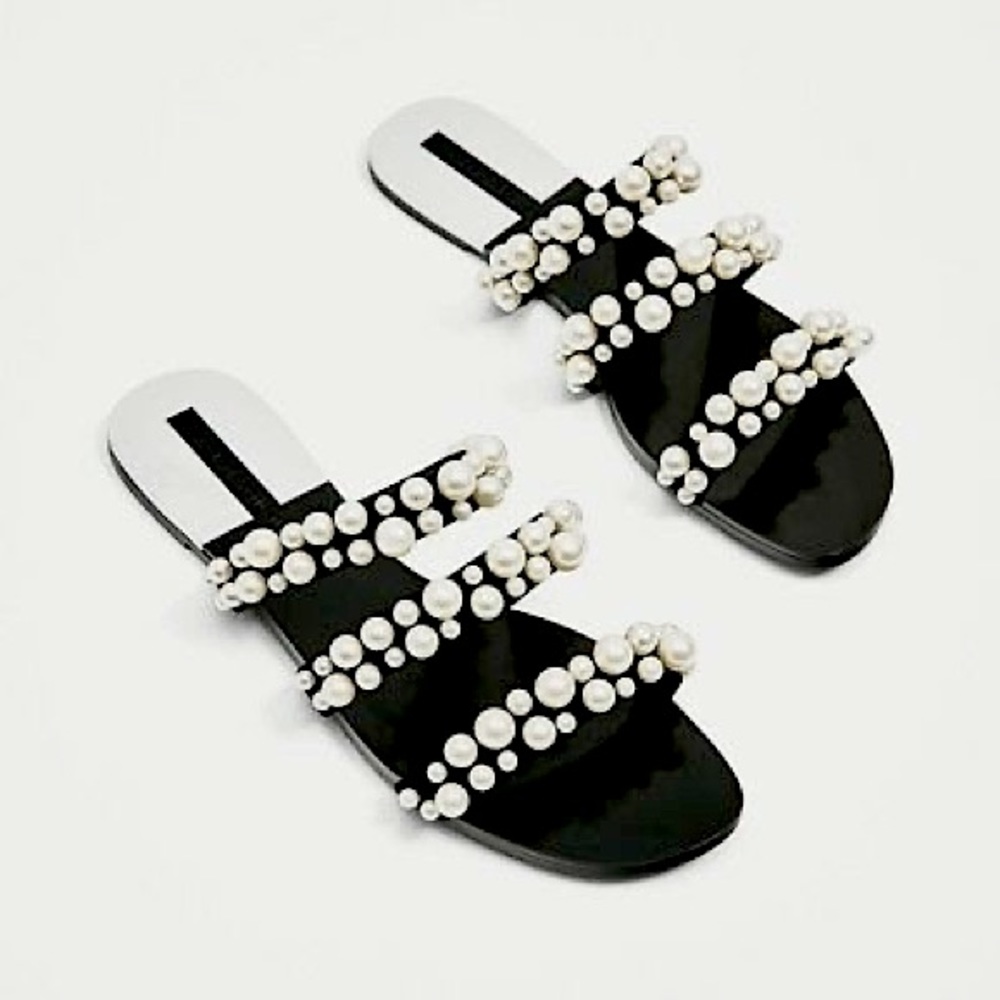 ZARA Pearl Strappy Sandals Size 10/EU 41
